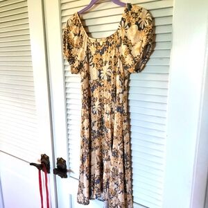 Nordstrom Floral Print Yellow Blue 95% Rayon Size 12/14